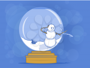 Broken Snow Globe Illustration with sad snow man