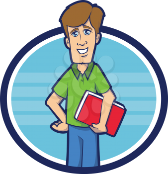 Illustration of a smiling student holding a book