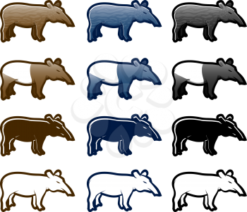 Various tapir cartoon icon set