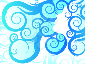Flowing hair illustration with swirls