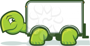 Cartoon tortoise with a box truck shell