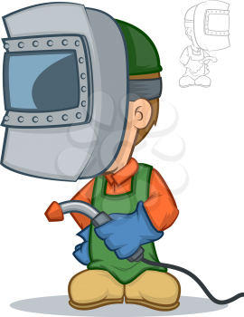 Illustration of a welder character holding a torch