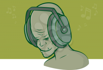 Illustration of a mean looking character listening to music