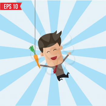 Cartoon Business man trying to reach a carrot  - Vector illustration - EPS10