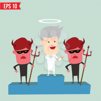 Angel and Devil on winner podium - Vector illustration - EPS10