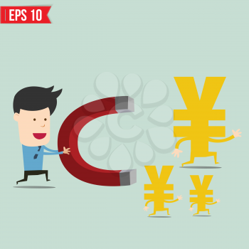Business man use magnet trying to catch money  - Vector illustration - EPS10