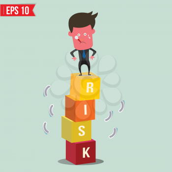 Cartoon Businessman stand on risk block - Vector illustration - EPS10