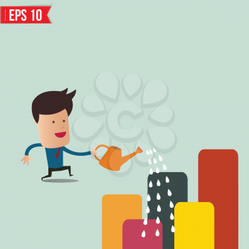 Business man watering graph  - Vector illustration - EPS10