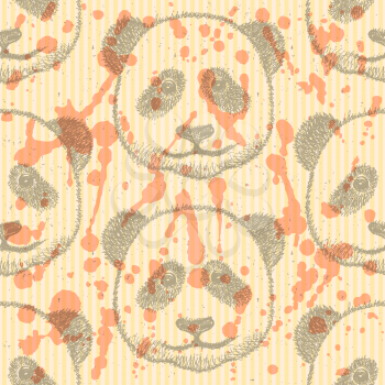 Sketch head of panda, vector vintage seamless pattern
