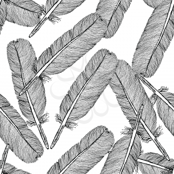 Sketch feather, vector vintage seamless pattern eps 10