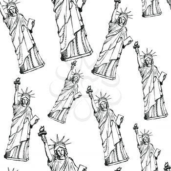 Sketch statue of liberty, vector vintage seamless pattern