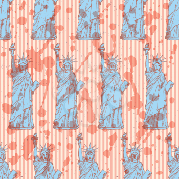 Sketch statue of liberty, vector vintage seamless pattern