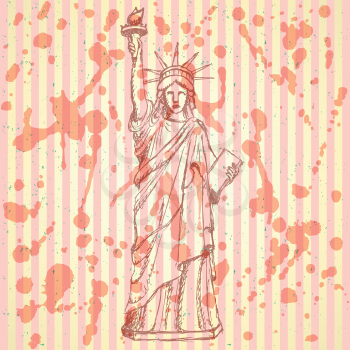 Sketch statue of liberty, vector vintage background