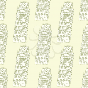 Sketch Pisa tower, vector vintage seamless pattern