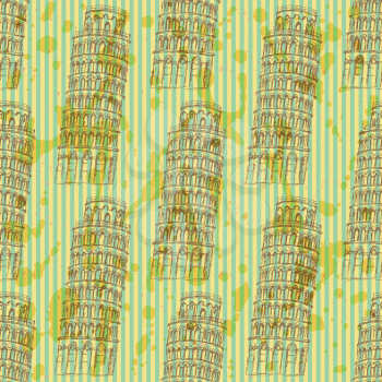 Sketch Pisa tower, vector vintage seamless pattern