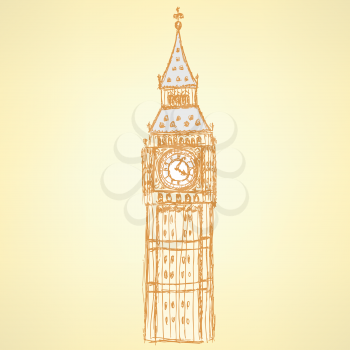 Sketch Big Ben, vector vintage background eps 10