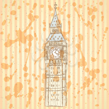 Sketch Big Ben, vector vintage background eps 10