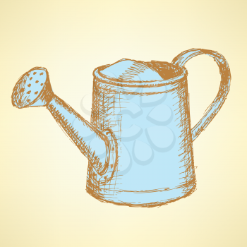 Sketch watering can, vector vintage background eps 10