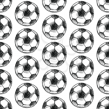 Sketch football ball, vector vintage seamless pattern

