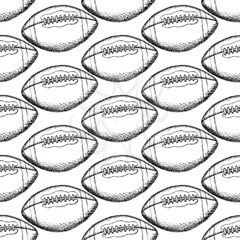 Sketch american football ball, vector vintage seamless pattern


