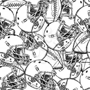 Sketch helmet and american football ball, seamless pattern