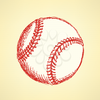 Sketch cute baseball ball, vector vintage background
