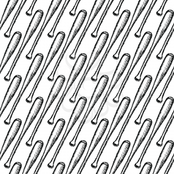 Sketch baseball bat, vector vintage seamless pattern

