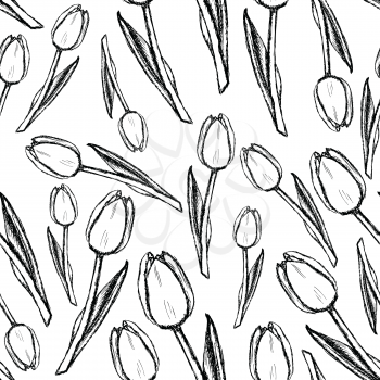 Sketch tulips, vector vintage seamless pattern eps 10