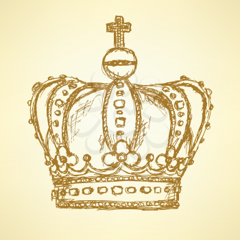 Sketch crown, vector vintage background eps 10
