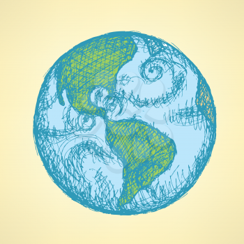 Sketch planet Earth in vintage style, background