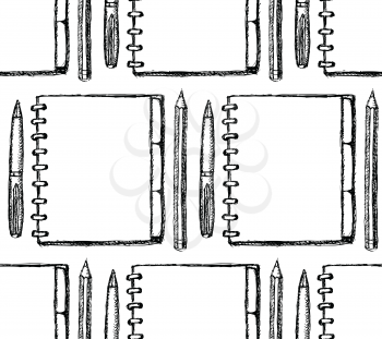 Sketch notebook, pen and pencil, school semless pattern