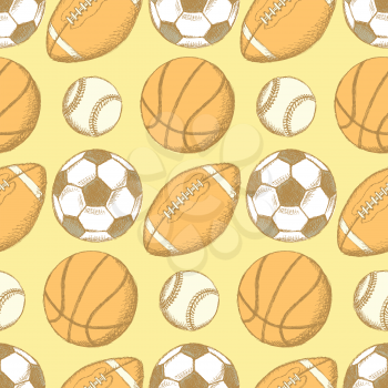 Sketch soccer, american football, baseball and basketball ball