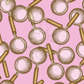 Sketch magnify glass in vintage style, seamless pattern
