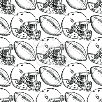 Sketch helmet and american football ball, seamless pattern