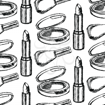Sketch beauty equipment in vintage style, seamless pattern