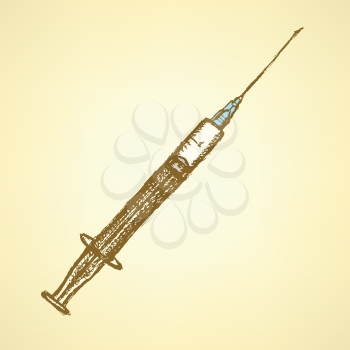 Sketch syringe in vintage style, background