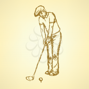 Sketch golfertargeting to hit the ball