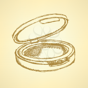 Sketch powder compact in vintage style, background