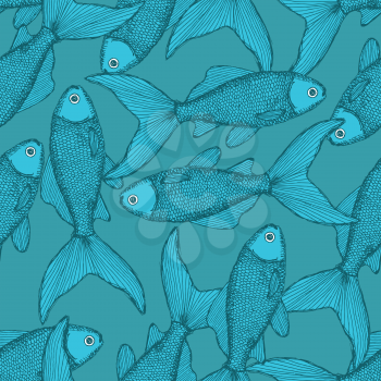 Fish cute seamless pattern in vintage style