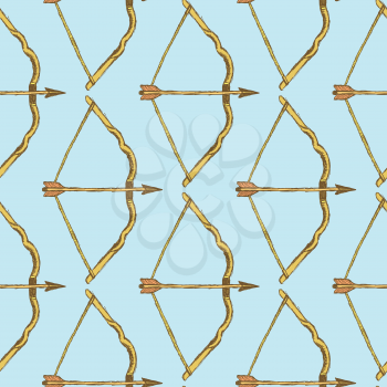 Sketch cute bow in vintage style, seamless pattern