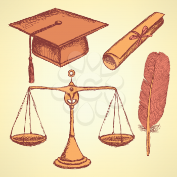 Sketch justice and education set in vintage style

