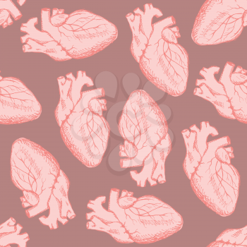 Sketch human heart in vintage style, vector Valentine background


