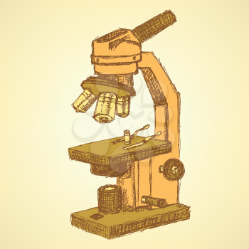 Sketch microscope in vintage style, vector background
