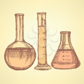 Sketch beaker in vintage style, vector background
