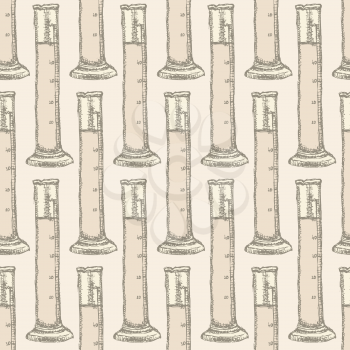 Sketch beaker in vintage style, vector seamless pattern


