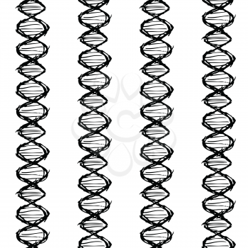 Sketch human DNA chain in vintage style, vector seamless pattern