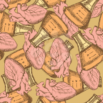 Sketch medical seamless pattern in vintage style, vector