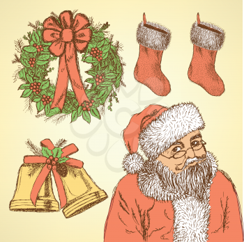 Sketch Christmas set in vintage style, vector
