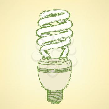 Sketch economic light bulb in vintage style, vector