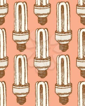 Sketch economic light bulb in vintage style, vector seamless pattern

